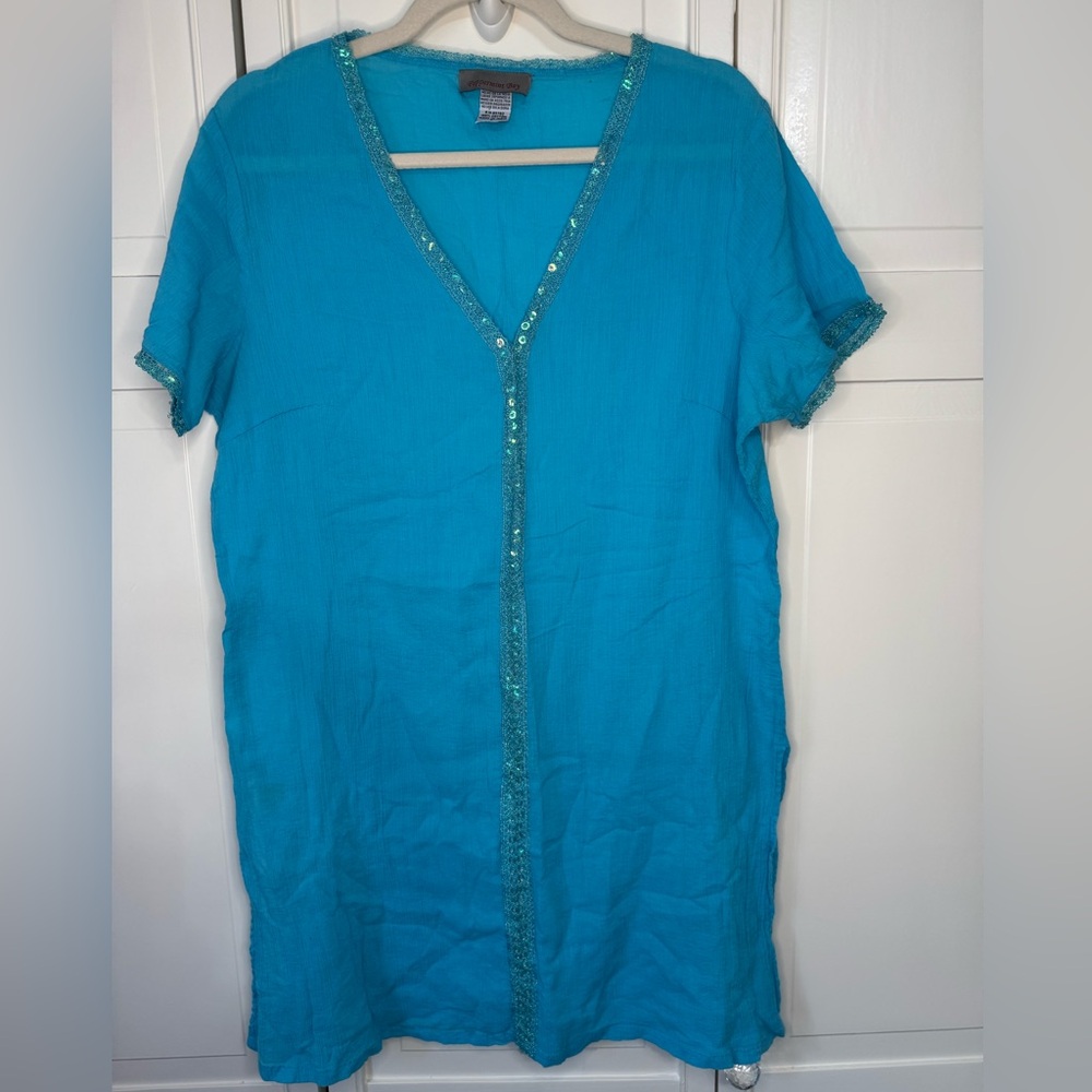 Peppermint Turquoise Swim Coverup with Sparkling Trim